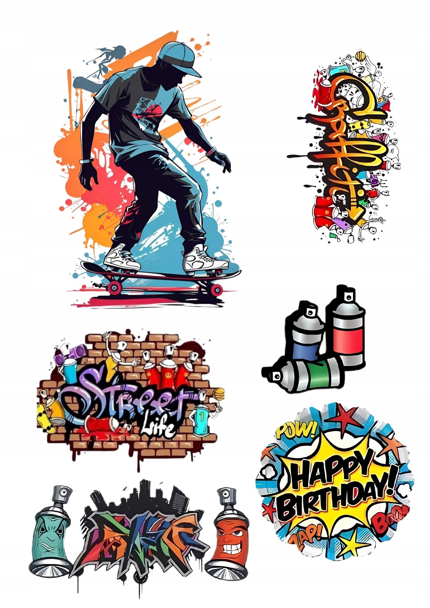 Wydruk na masie cukrowej deskorolka Graffiti