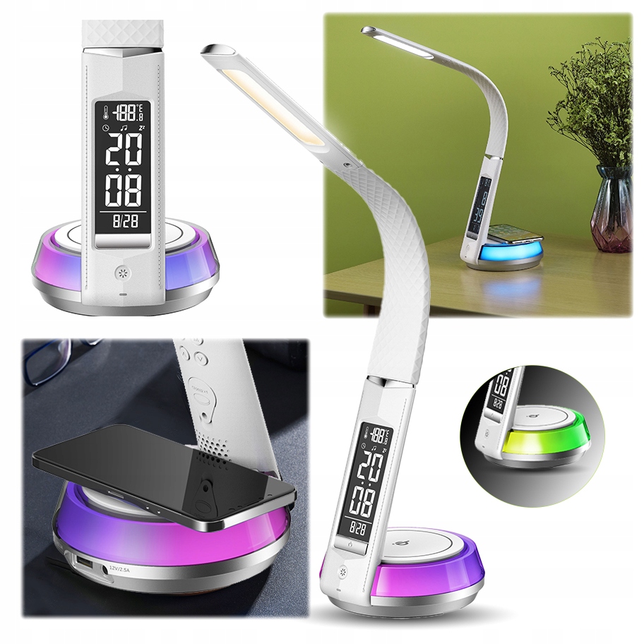 Skladacia stolová lampa, nočná lampa, Led hodiny s obrazovkou, Rgb podsvietenie
