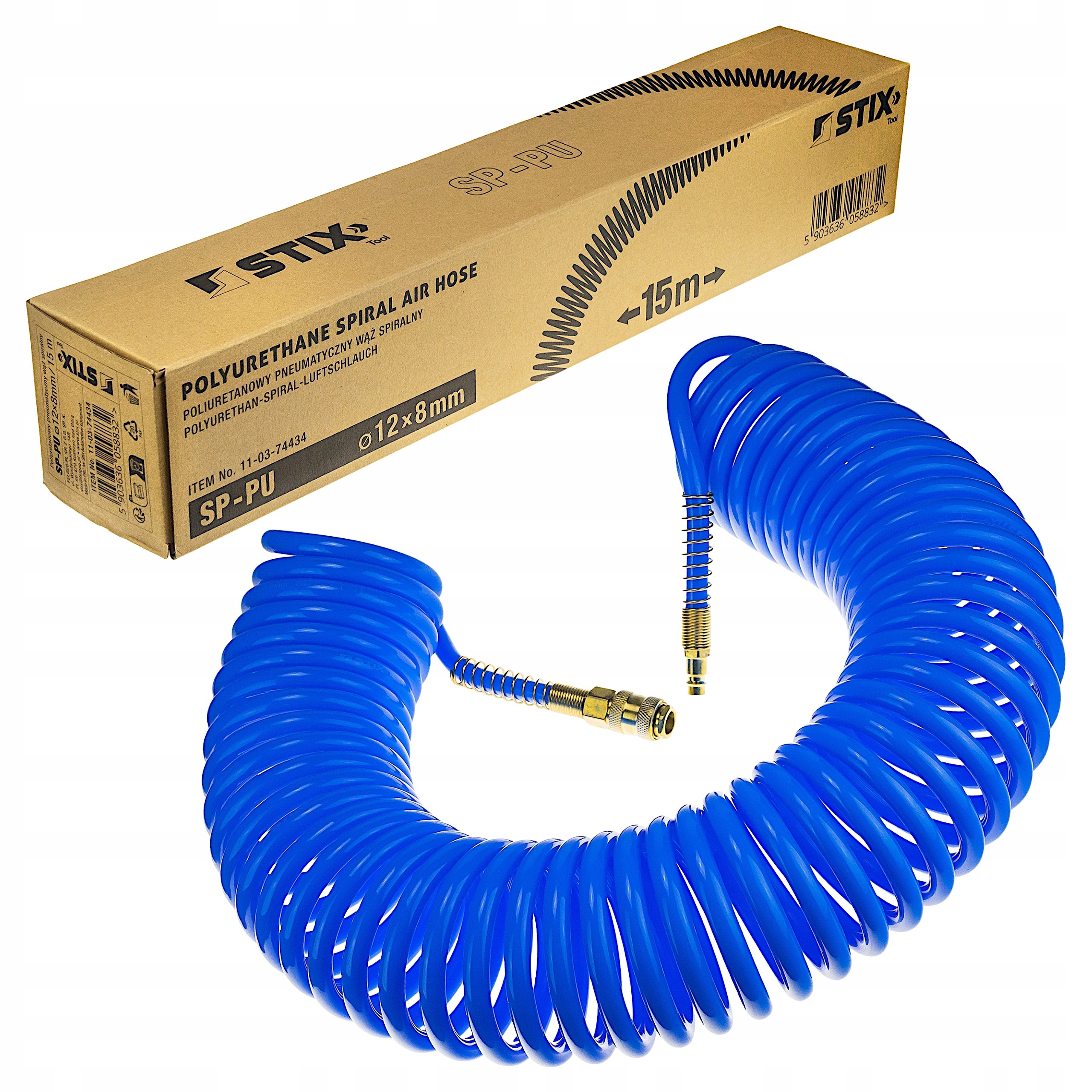 Wąż Pneumatyczny Spiralny Poliuretanowy 8x12mm 15m Do Kompresora Stix