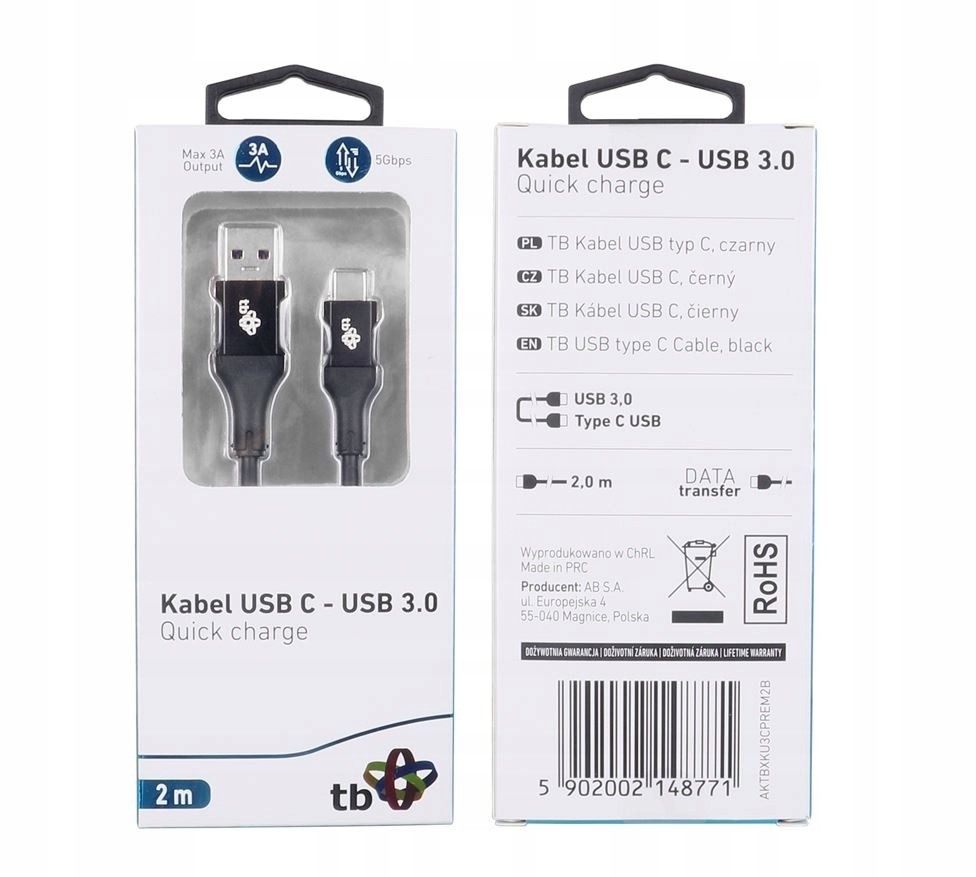 Tb Kabel Usb 3.0 Usb C 2m Premium 3A czarny Tpe