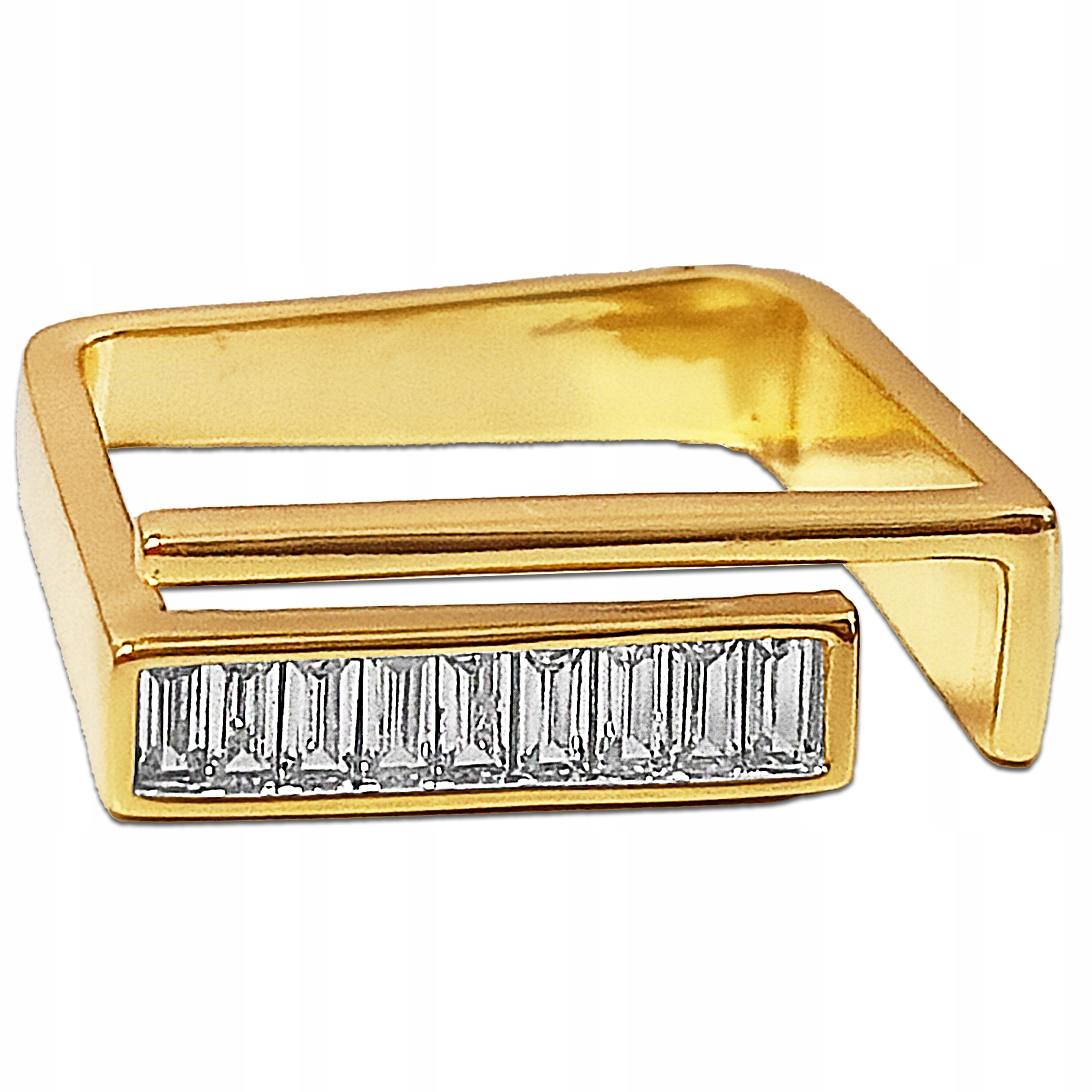 Stříbrný pozlacený prstýnek 925, moderní hranatý vzor se zirkony