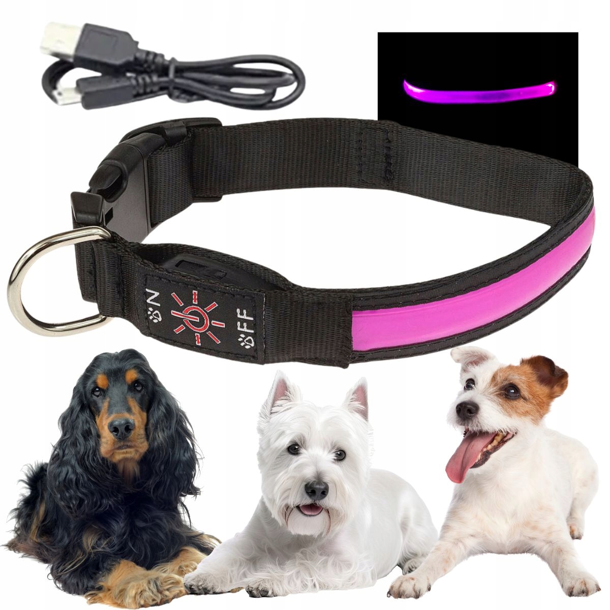 Levně Obroża spacerowa dla psa Led świecąca ve tmě, nabíjení přes Usb, velikost M