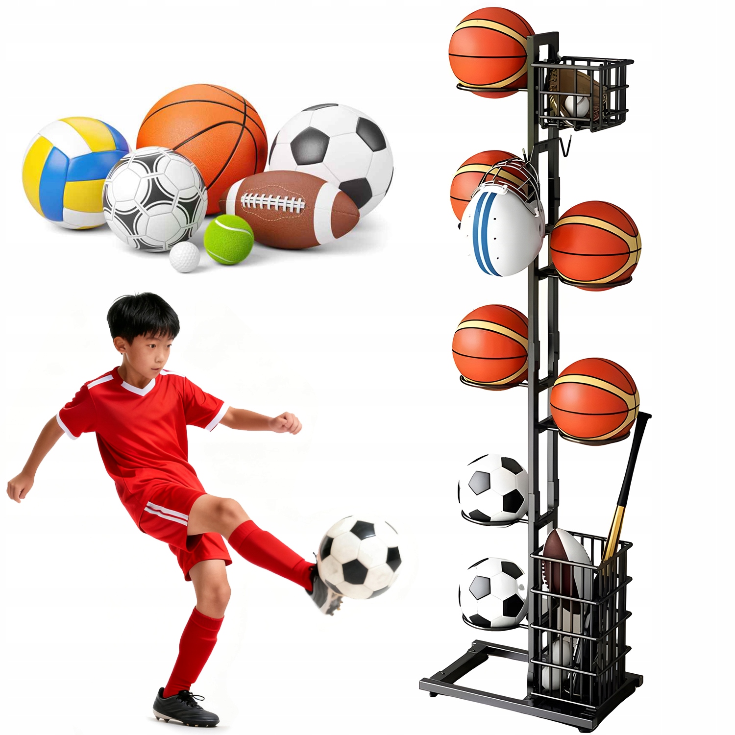 Multifunkční Stojan Na Míč Z Oceli 156X41X28 CM Pro Garáž I Dům
