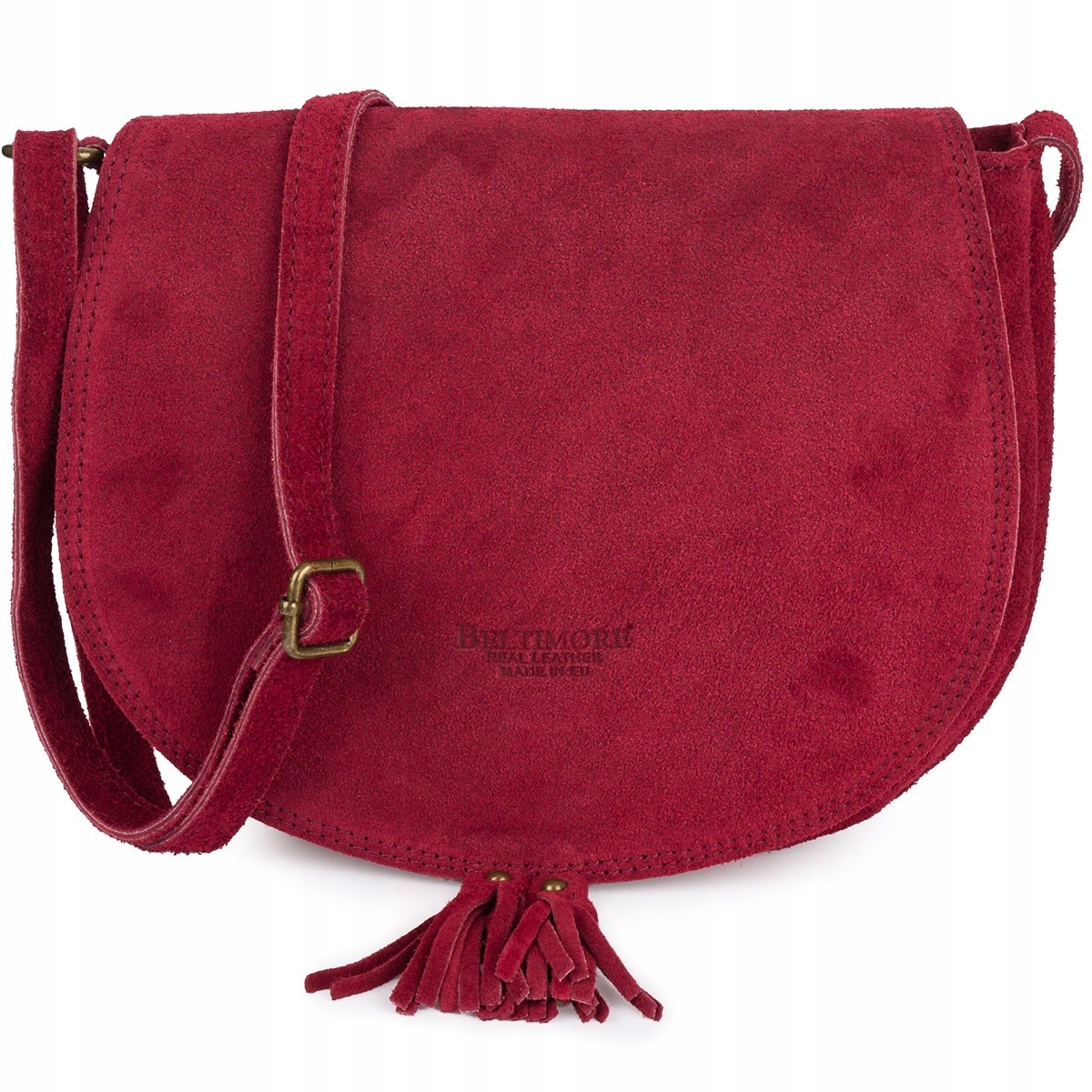 Kabelka podkova kabelka přes rameno semišová dámská italská kůže měkká bordó