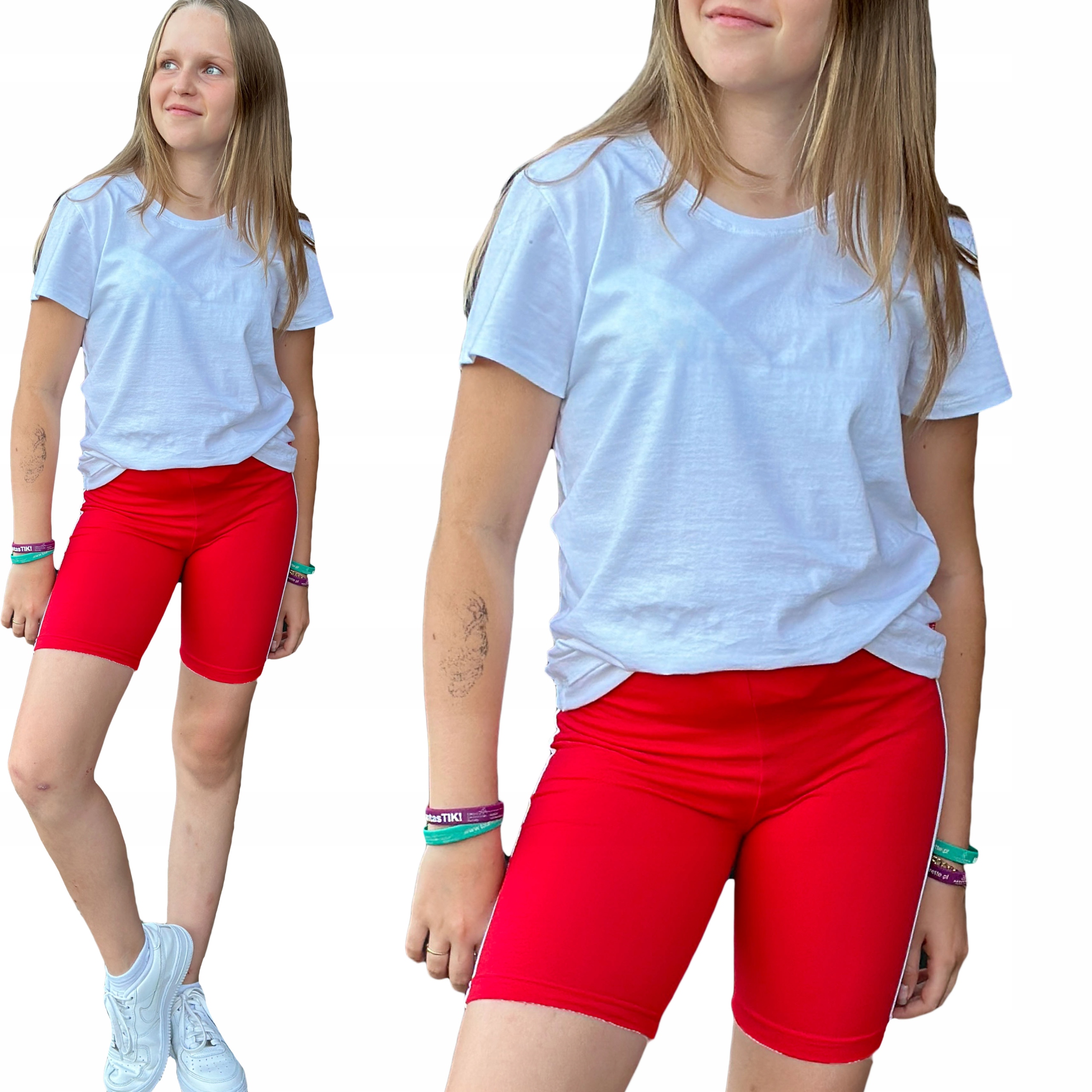 Komplet dresowy strój na WF dla dziewczynki spodenki czerwone PL 134