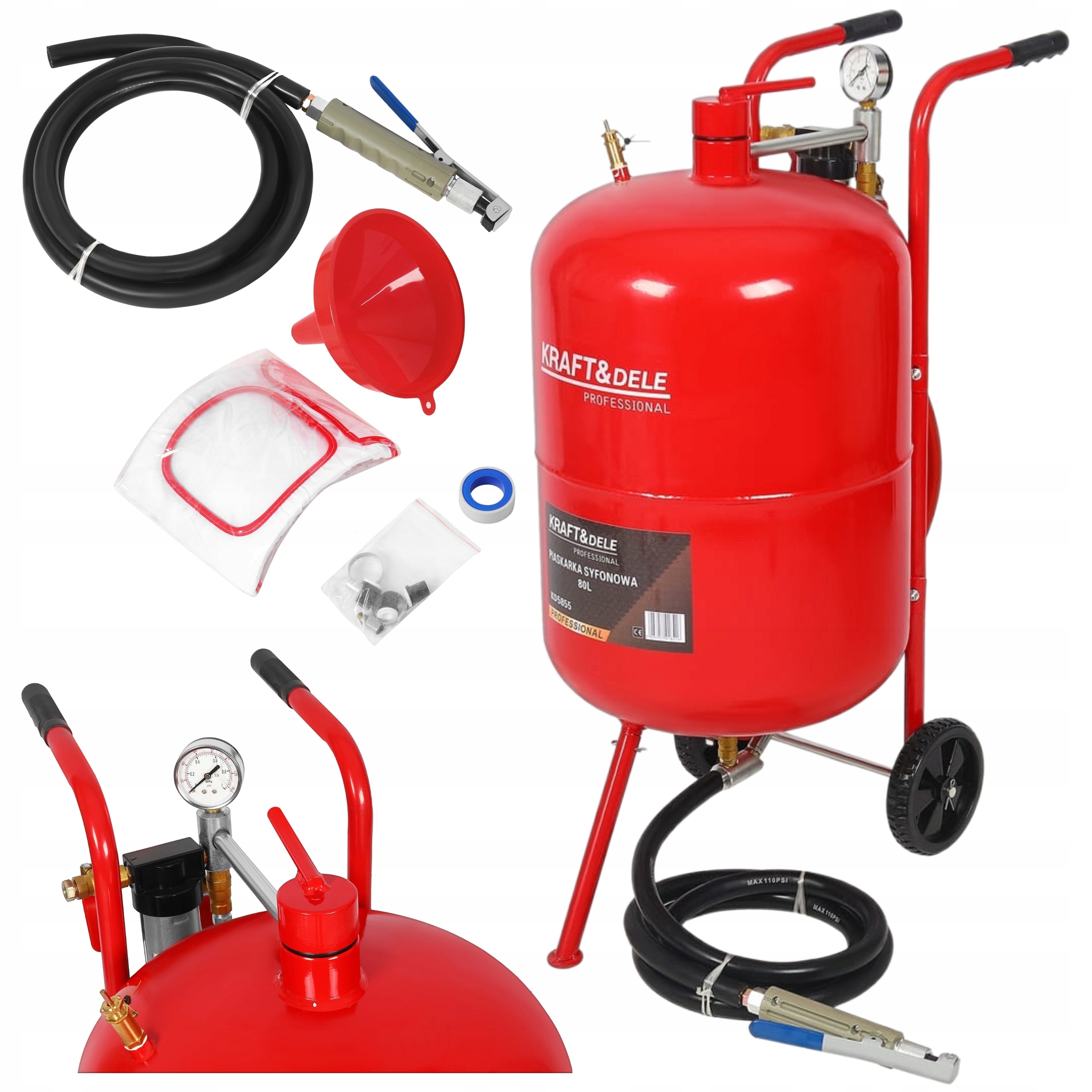 80-литровый мобильный пневматический сифонный пескоструйный аппарат на колесах с аксессуарами