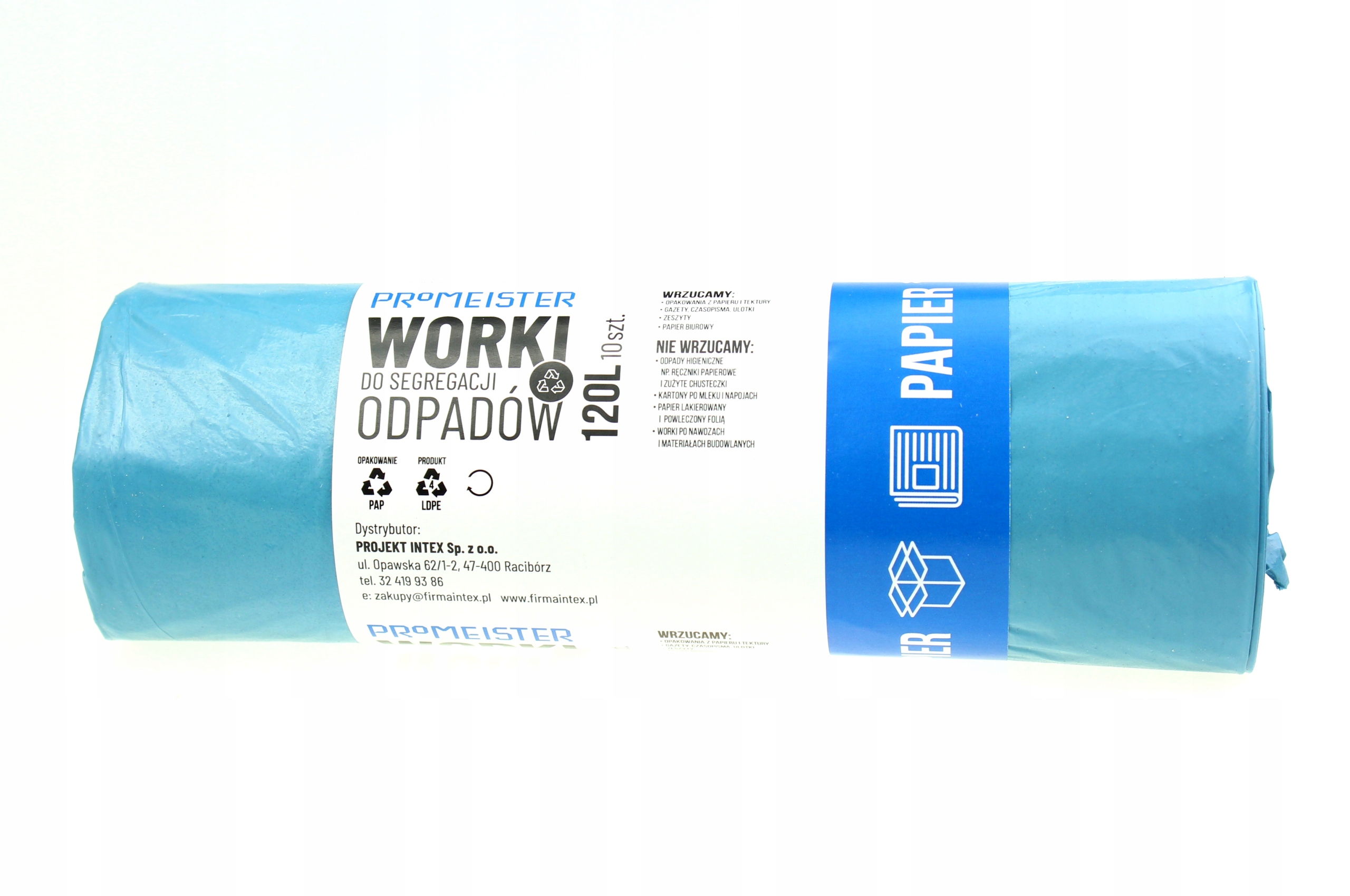 

Mocne worki śmieci odpady Papier niebies 120L x10