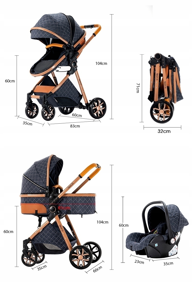 WÓZEK DZIECIĘCY 3W1 LUKSUSOWY WIELOFUNKCYJNY GONDOLA SPACERÓWKA FOTELIK Stelaż Aluminiowy