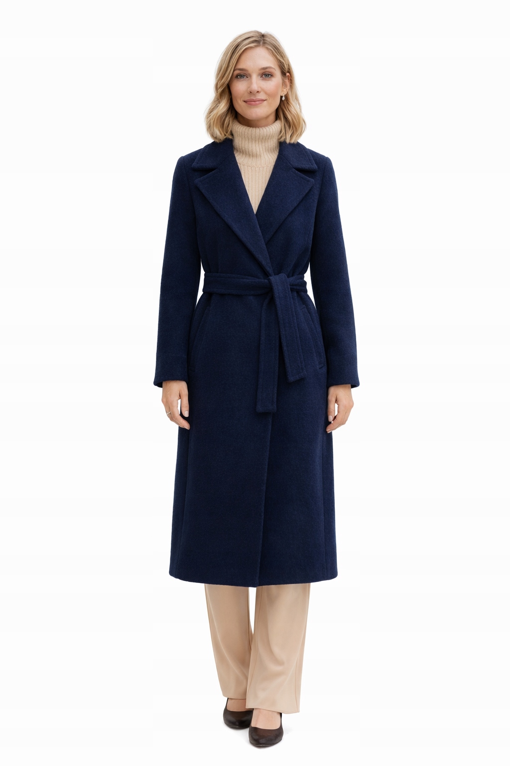 Weekend Maxmara Modrý Vlněný Kabát S Páskem A Klopami 38 I1 H