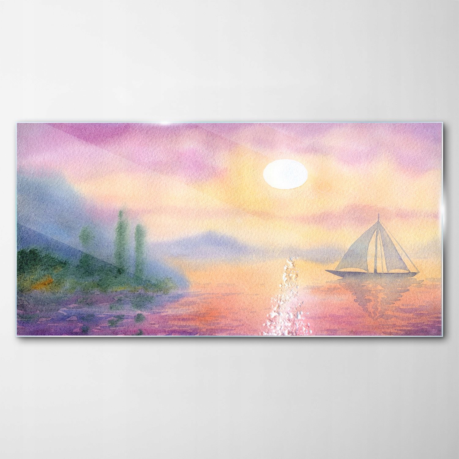 Sklenený obraz Dekor Jazero Loďka Slnko 120x60