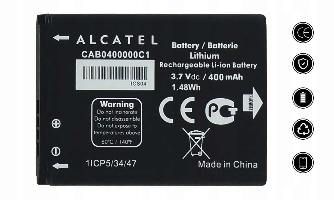 ORYGINALNA BATERIA ALCATEL CAB0400000C1 OneTouch 103 103A 105 105A OT-2012D Stan opakowania oryginalne