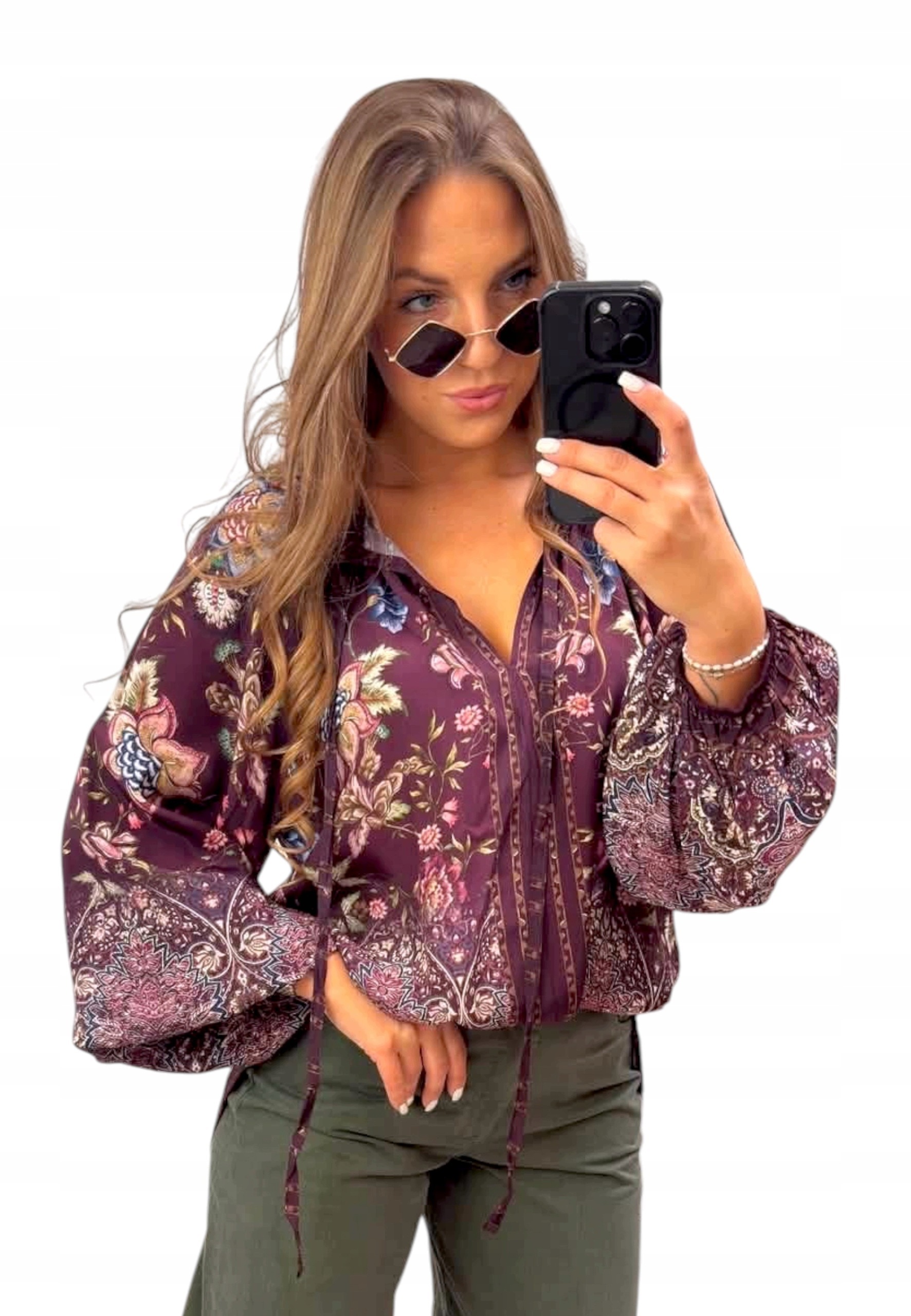Miho's košile Vzdušná košileBOHO s květinovým potiskem bordó Uni XL do 42/44