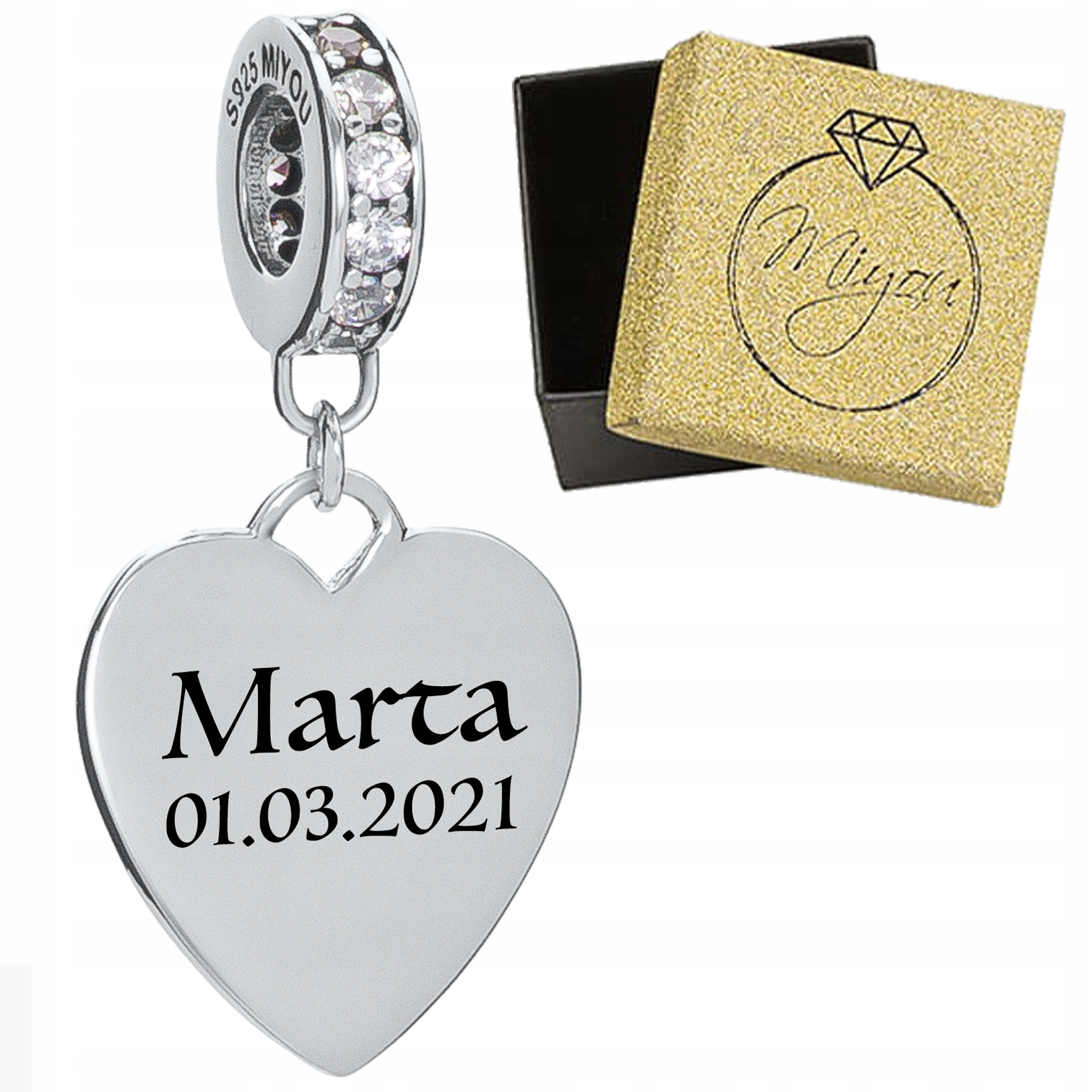 

Charms Serce Srebro 925 Twój Grawer