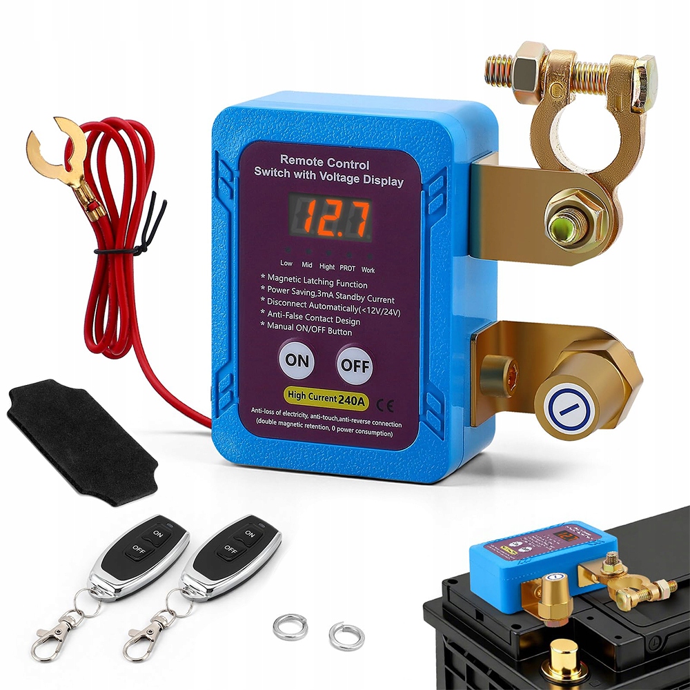 Zdalny Automatyczny Wyłącznik Odłącznik Akumulatora 240A 12V 2 Pilot