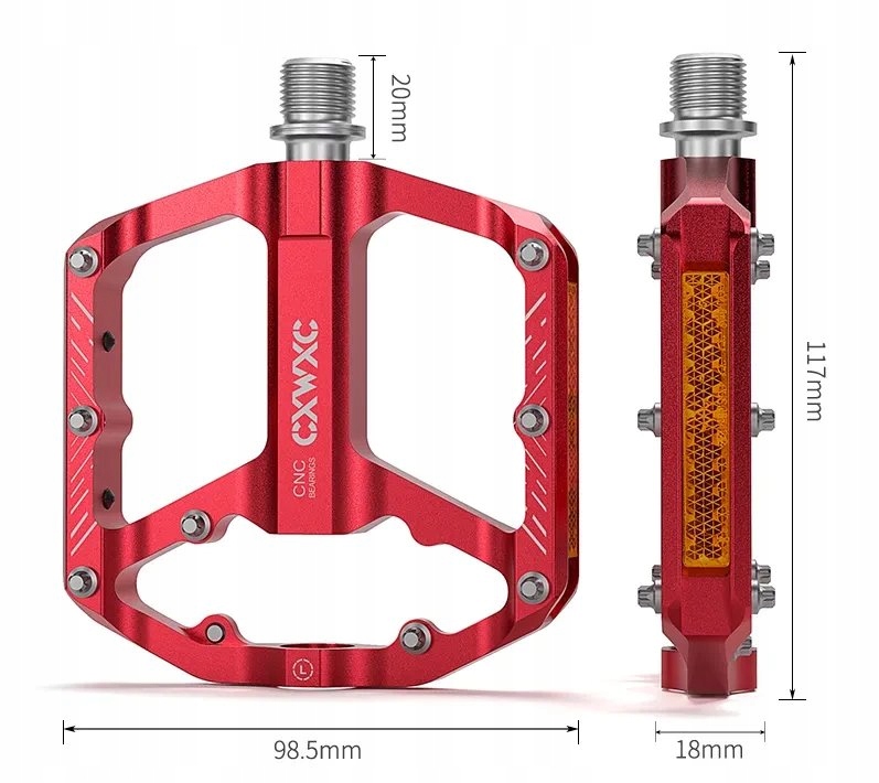 Pedały Rowerowe Platformowe CXWXC Aluminiowe z Pinami Odblaskami Maszynowe Model CX330BL