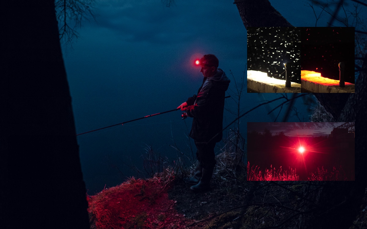 LATARKA WIELOFUNKCYJNA ŚWIATŁO CIEPŁE ŻÓŁTE CZERWONE NA RYBY LAMPA SPORTOWA Kolor dominujący czarny