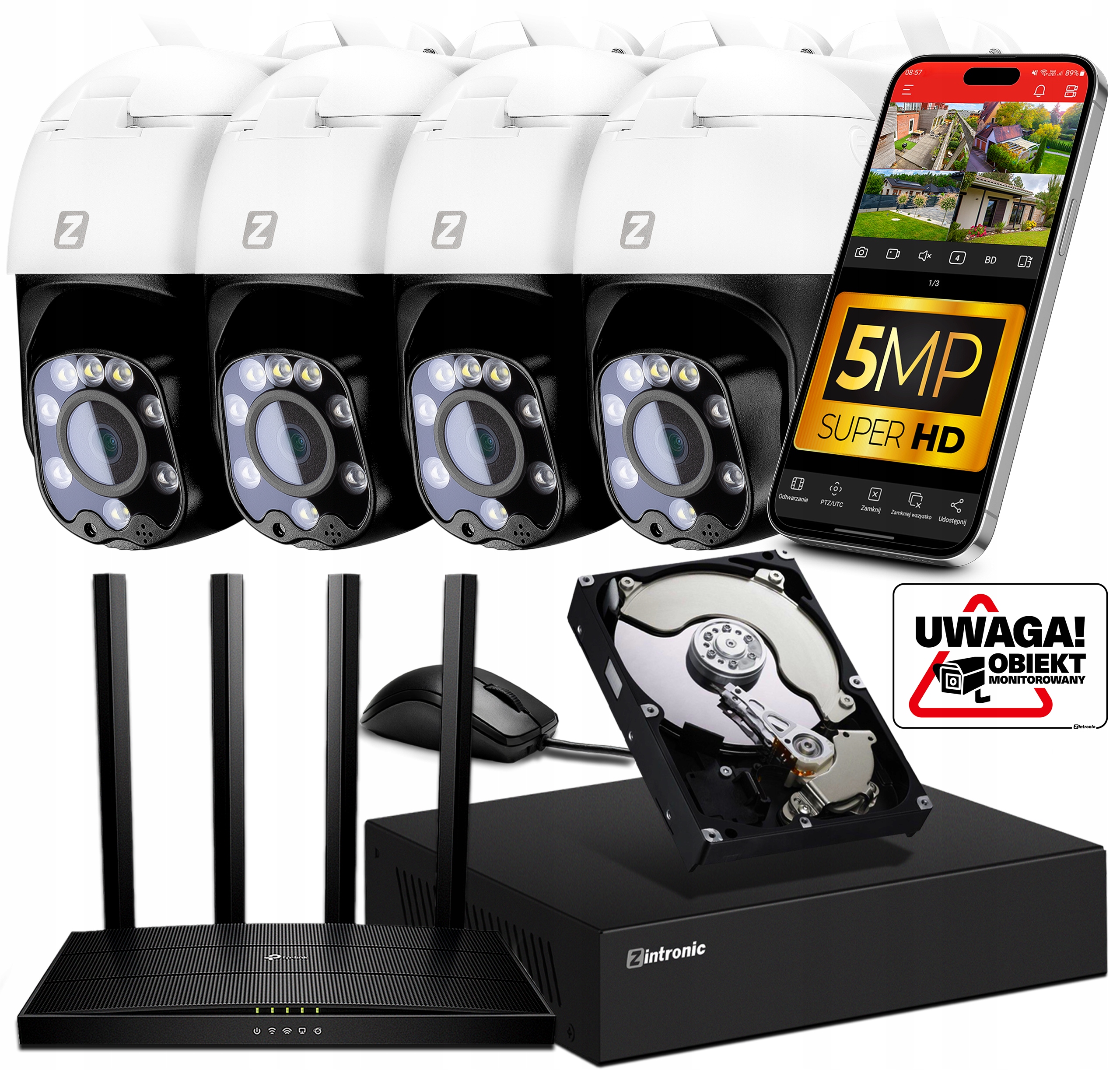 Zestaw Monitoringu WiFi 4 Kamery Obrotowe 5MPx Wykrywanie Ludzi, Audio