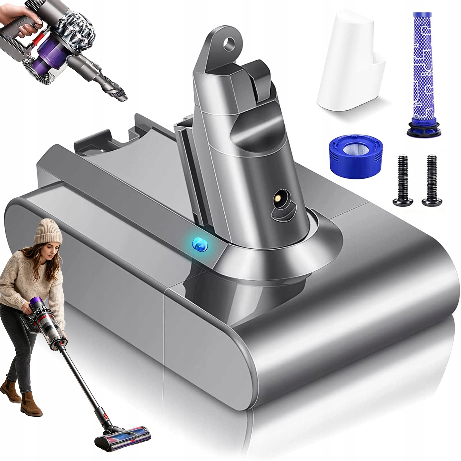 Baterie Akumulátor Napájecí Adaptér Pro Vysavač Dyson V6 SV03 SV04 21.6V 6000MAH