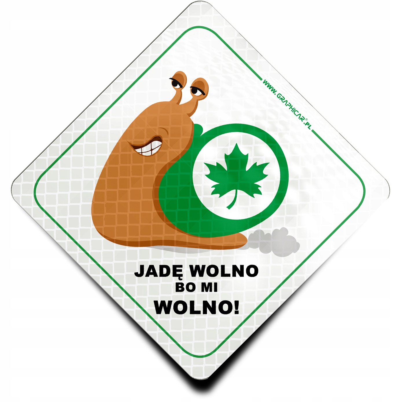 Naklejka Odblaskowa Jadę Wolno Bo MI Wolno Widoczny Zielony Listek Kierowcy