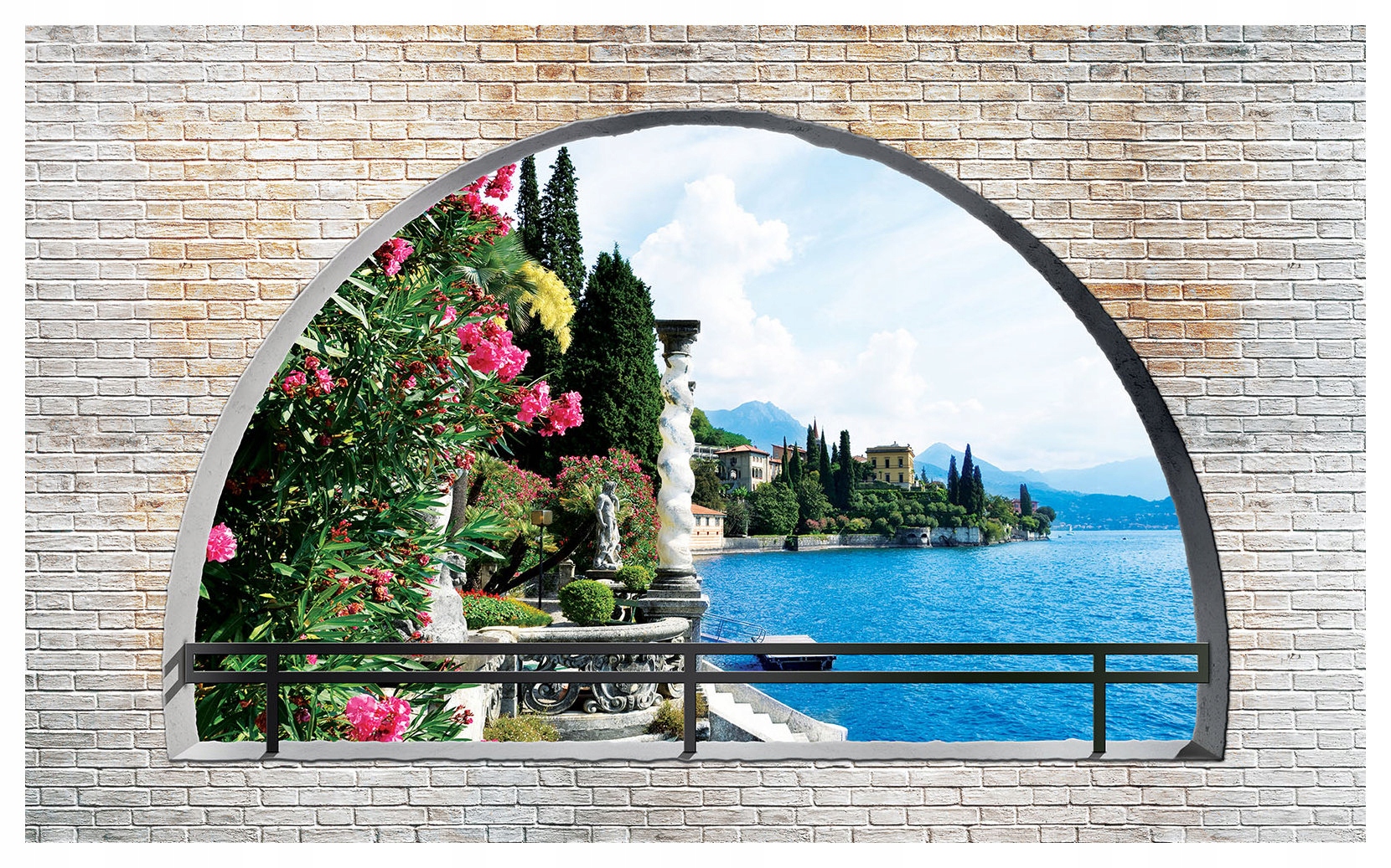 Vliesová fototapeta Tehlový oblúk Jazero Hory Kvety Pohľad 300x210 lepidlo