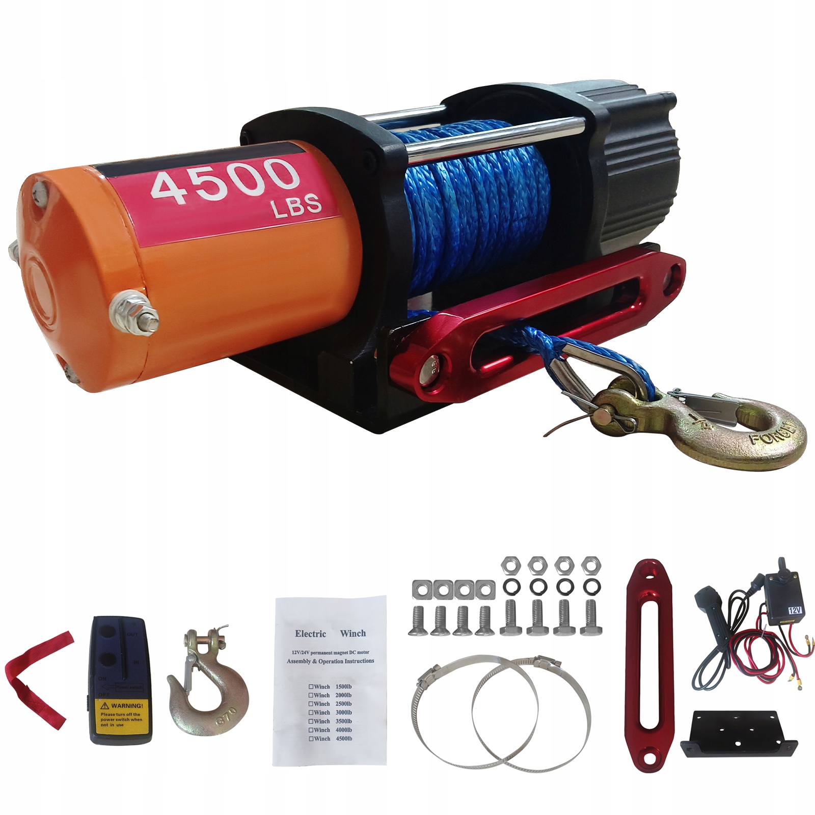 Elektrický navijak 4500LBS (2041kg) Atv/utv 12V s 39ft (12m) nylonovým lanom
