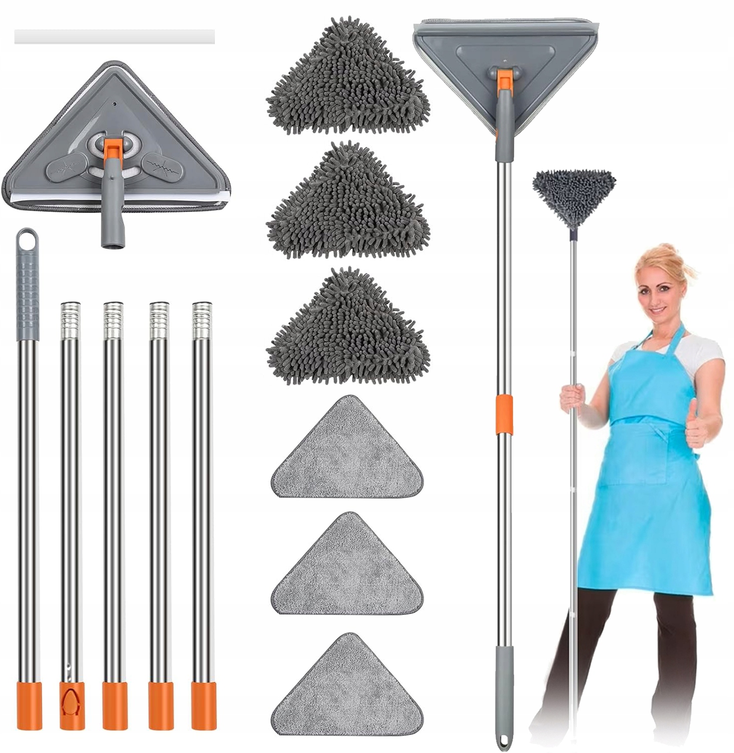 Levně Šedý Trojúhelníčkový Mop Na Mytí Podlah Panelů Dlaždic, Savý, 360° Rotační
