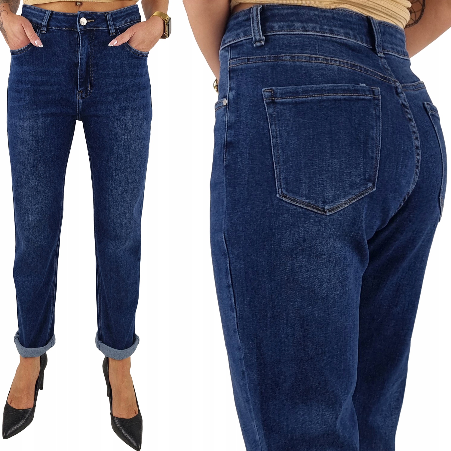 Dámské Mom Fit Džíny S Vysokým Pasem Volné Nohavice Velké Velikosti