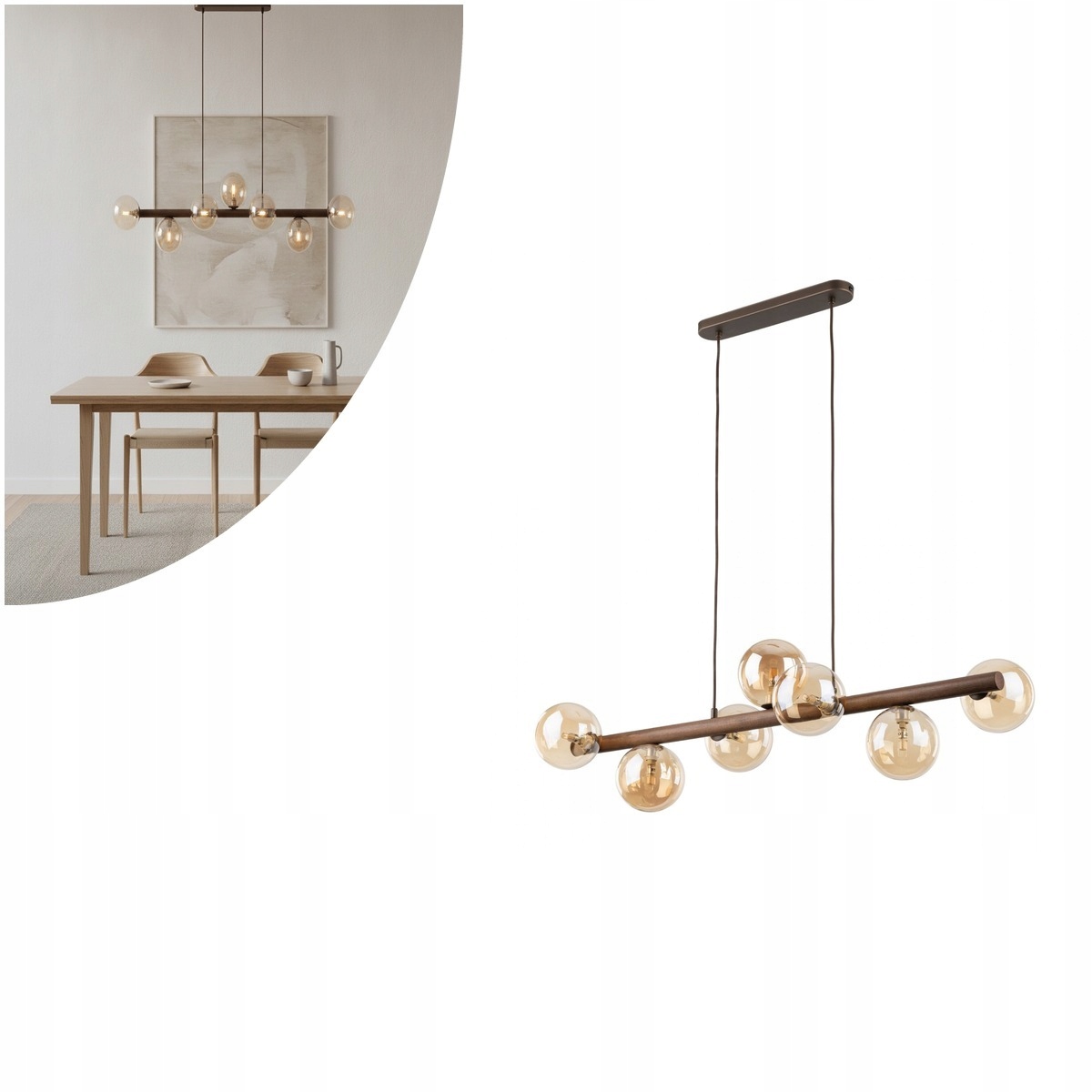 Lampa wisząca bursztynowa Estera Wood glamour nad stół Tk Lighting