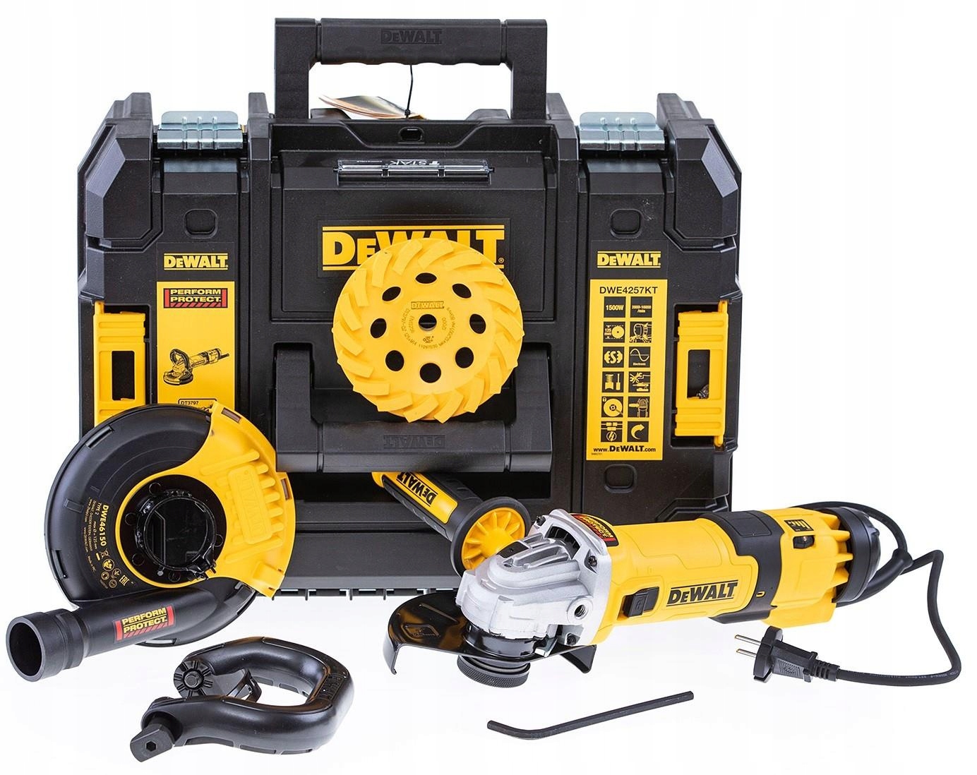 DeWALT DWE4257KT Szlifierka kątowa 1500W 125mm do betonu Osłona Walizka