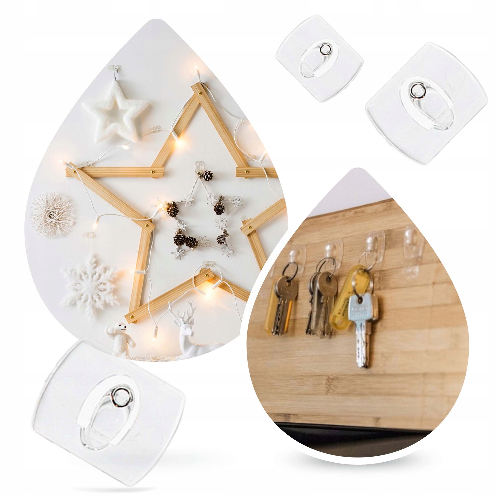 40x HACZYKI SAMOPRZYLEPNE Haczyk Wieszania Ozdób Obrazów 48x PASKI MOCUJĄCE Typ haczyk