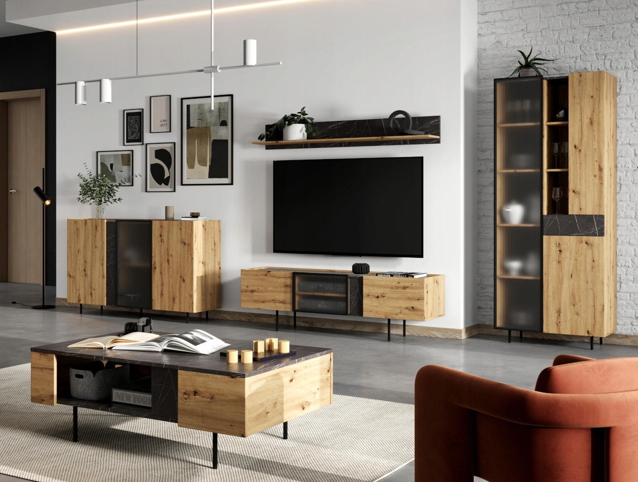 Wysoka witryna nowoczesna salon dąb artisan + LED Kod producenta Marmo