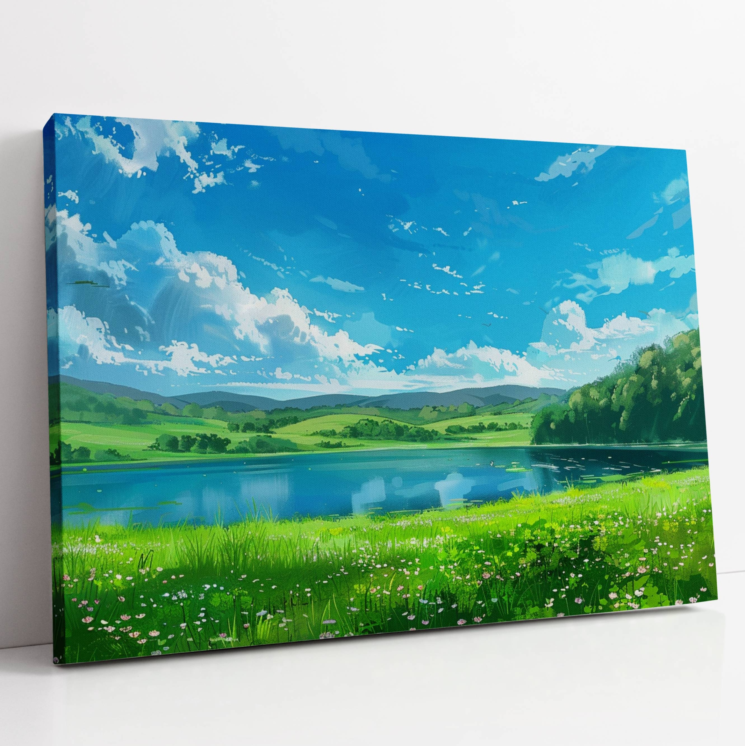 Obraz na plátně Louka nad jezerem krajina do domu obývacího pokoje 120x80