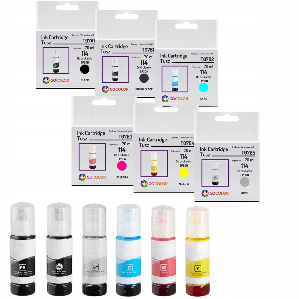 6-pak Nowy Tusz 114 T07B T07A do Epson ET-8550 ET-8500