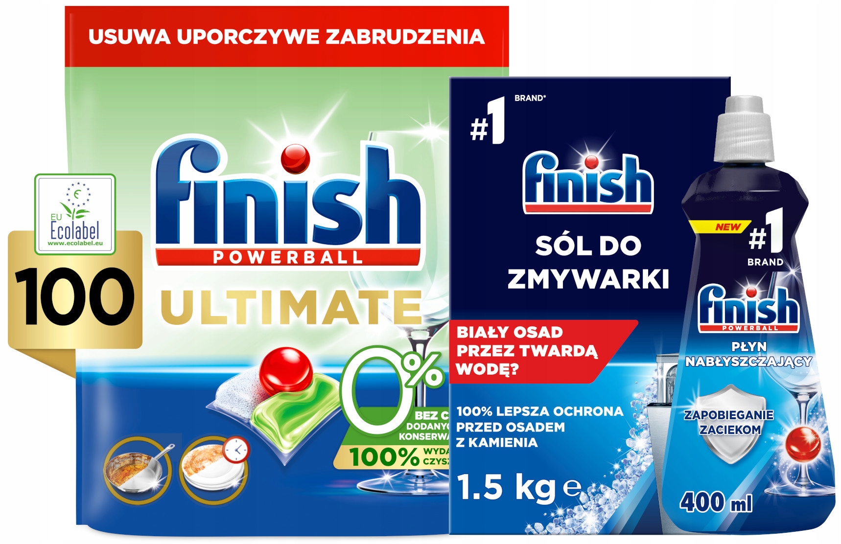 Levně Finish Kapsle do myčky nádobí Ultimate 0% 100 kusů Sůl 1,5 Leštidlo