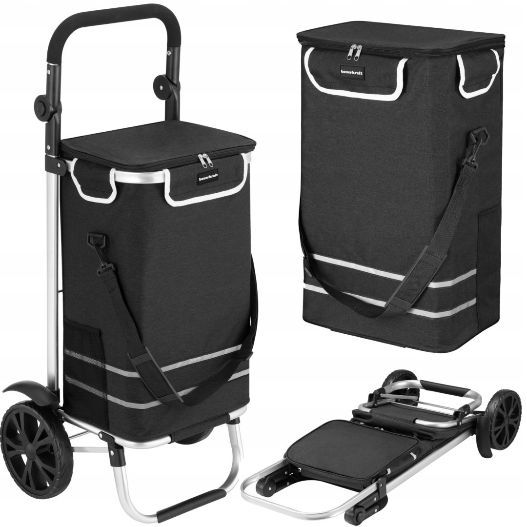 Vozík nákupní taška na kolečkách skládací, voděodolná 42 l, odrazky, černá B