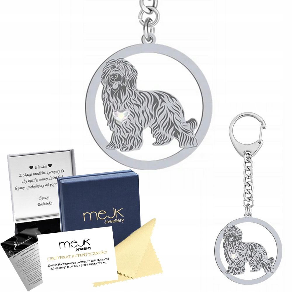 Přívěsek Na Klíče 925 s francouzským ovčákem Briard Dárek na klíče Gravírování