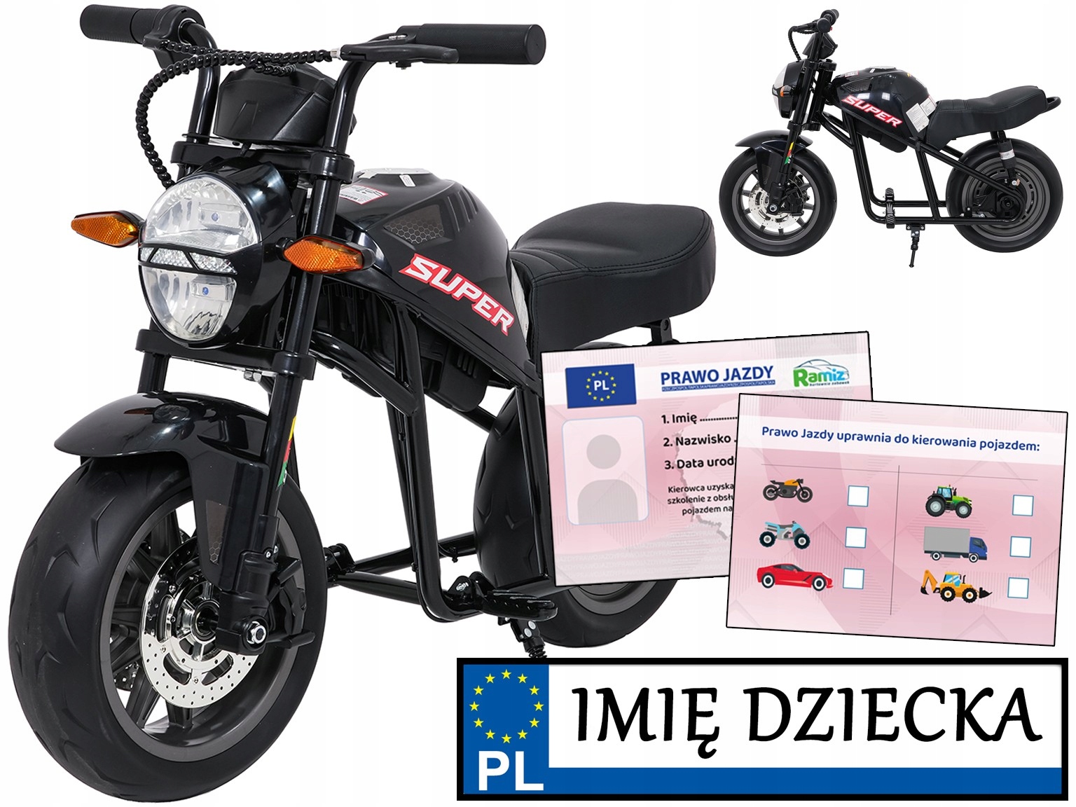 ścigacz Eletryczny Motor Supermoto silnik 300W jeździk na akumulator +led