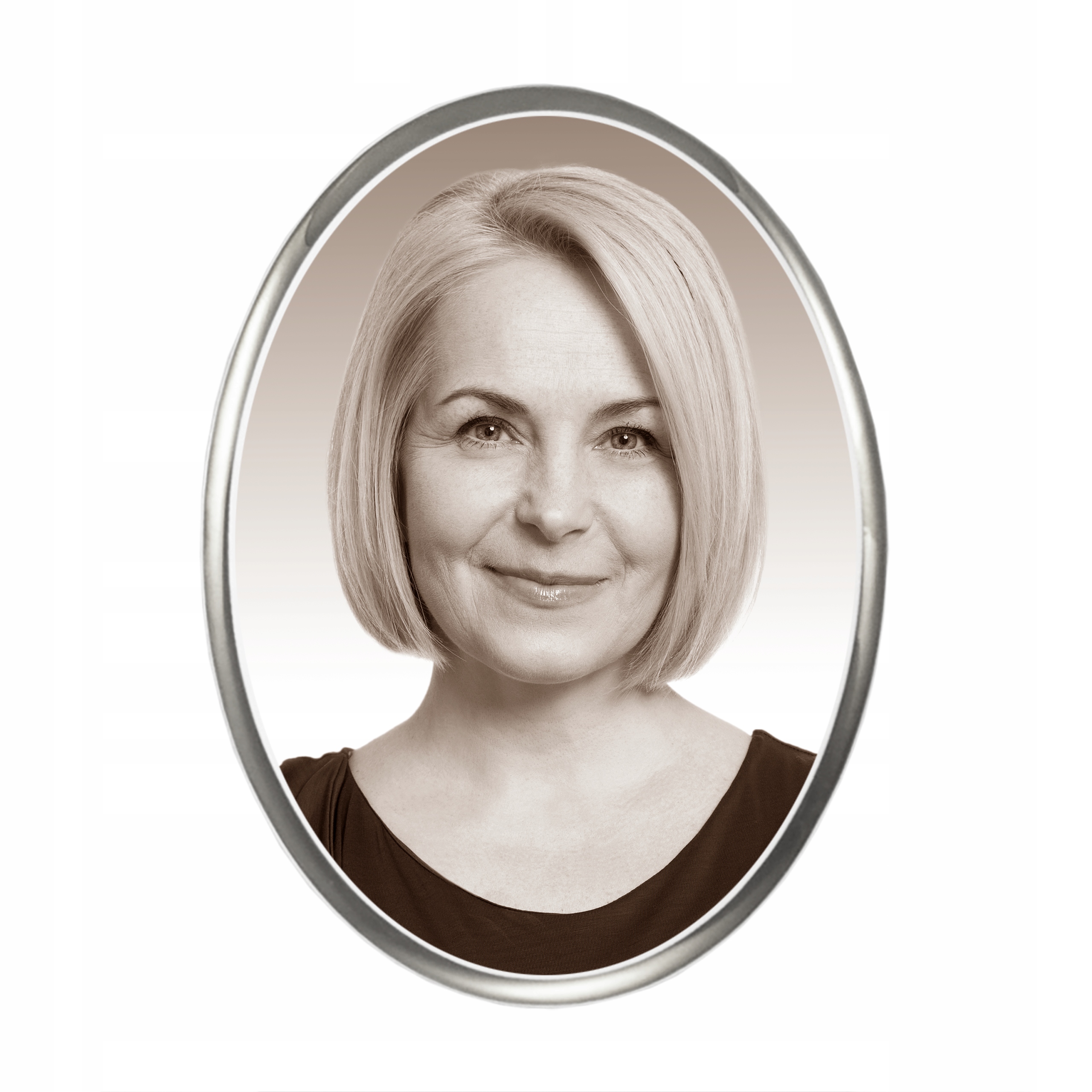 ZDJĘCIE NAGROBKOWE OWAL SEPIA SREBRNA RAMKA 13x18cm