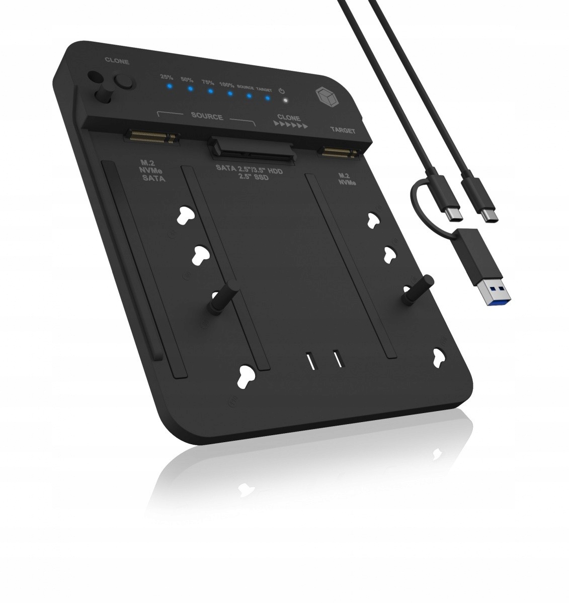 Stacja klonująca i dokująca dla dysków M.2 NVMe SATA 2,5 3,5 SSD i HDD Format dysków 2,5