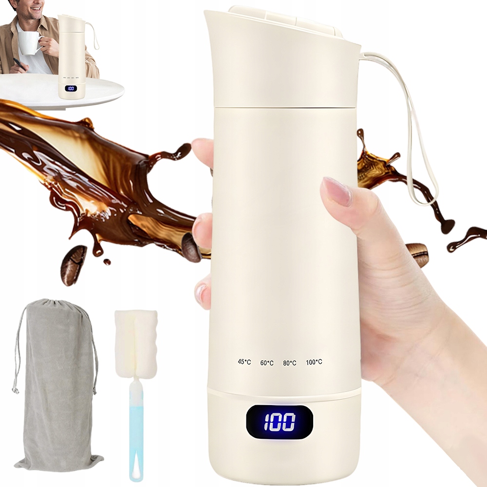 Mini Rychlovarná Konvice Elektrická Termoska S Displejem 400 ML 300 W Rozbitá Bílá