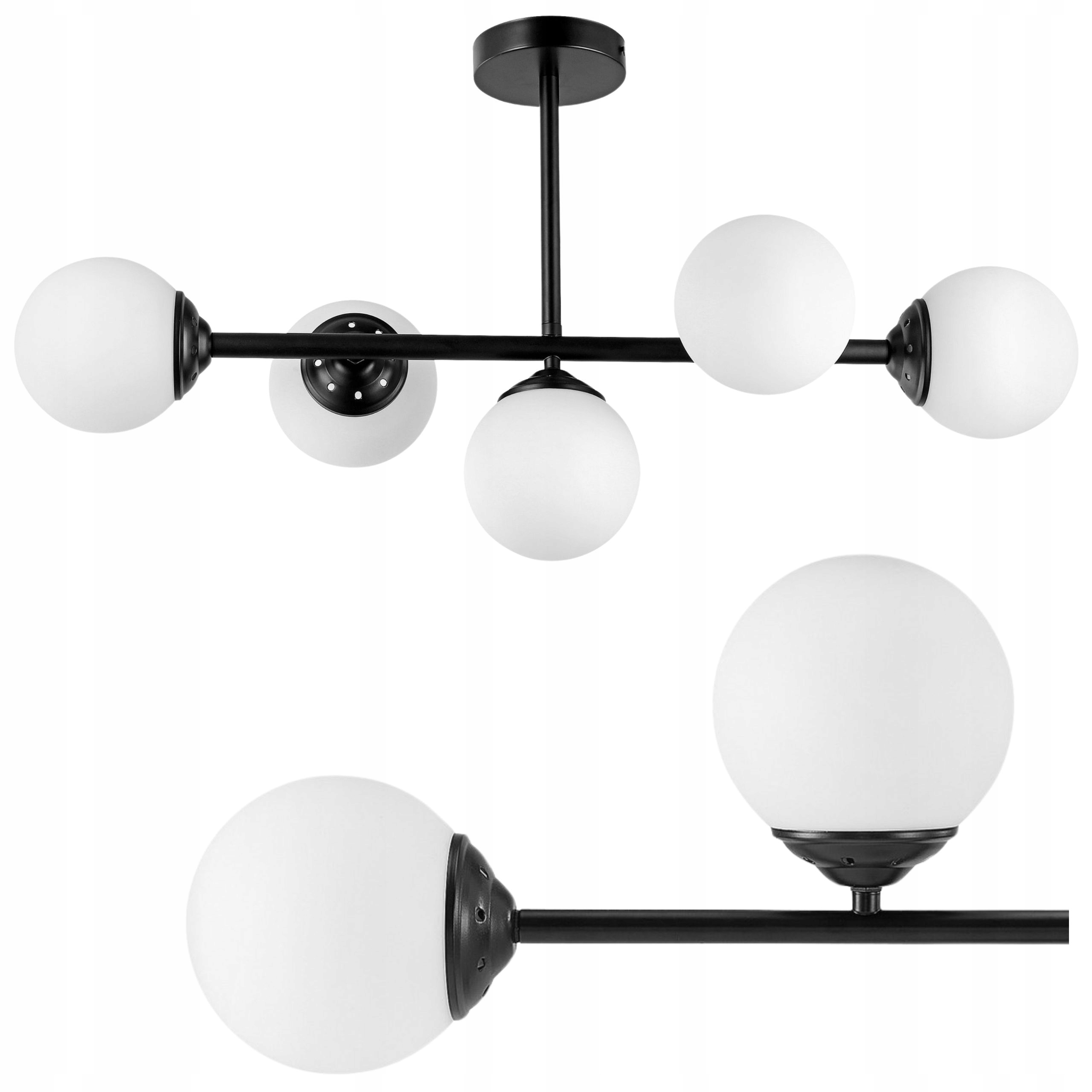 Czarna Lampa Wisząca Sufitowa Plafon z Białymi Kulami Duna 5xE27 Led