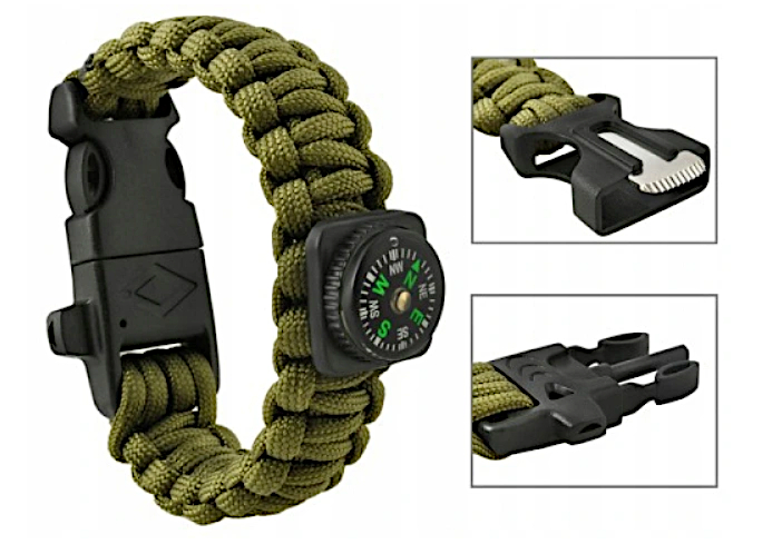 

Bransoletka Survival Kompas Gwizdek Krzesiwo 5W1