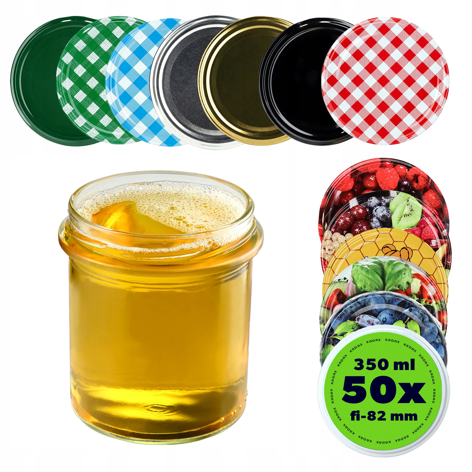 Sklenička 350 ml Sklenice Na Zavařeniny Skleněný Med Víčko Uzávěry 50 Kusů Fi 82