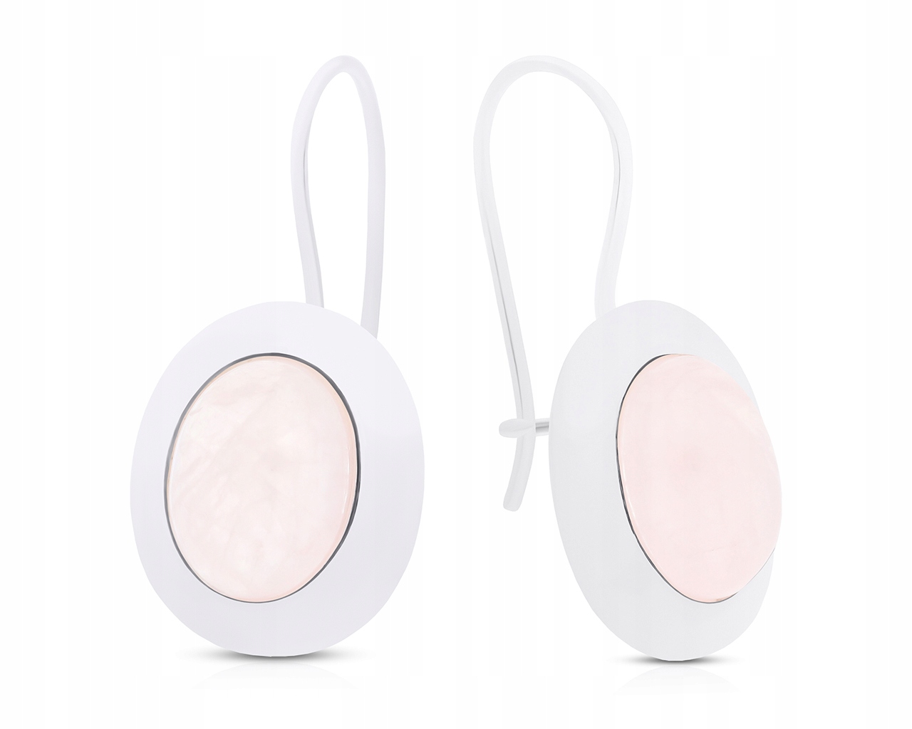 Stříbrné Náušnice s růžovým křemenem, přírodní visící, oválné, Stříbro ryzost 925