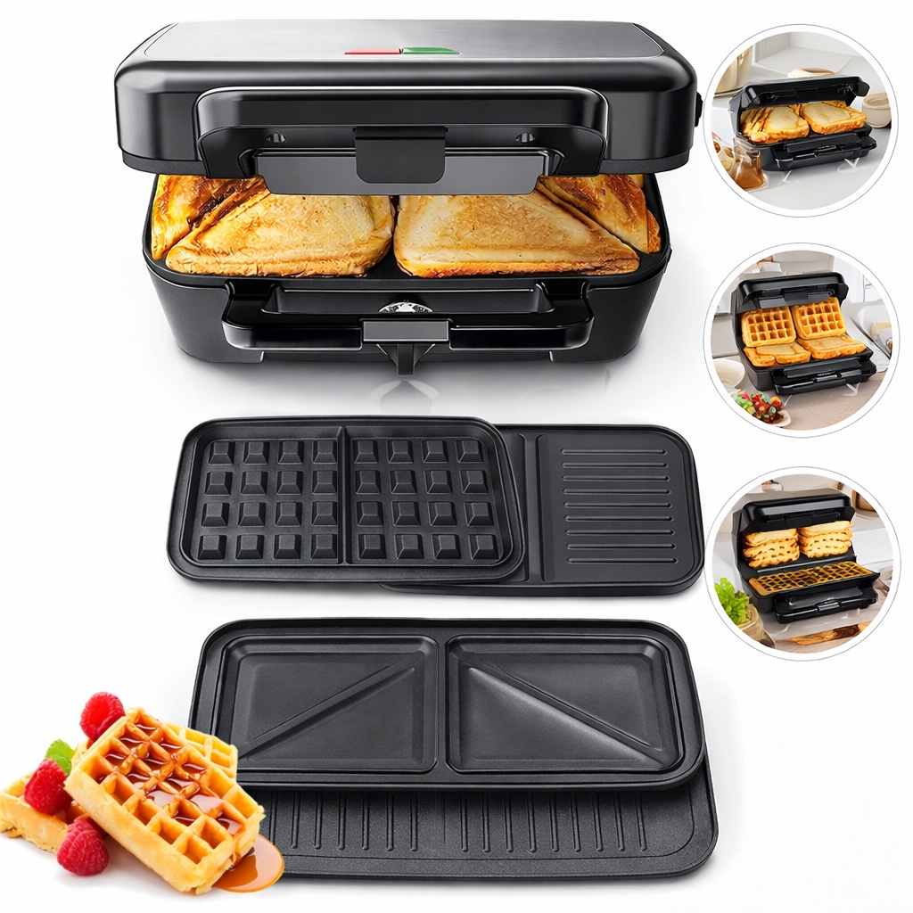 Opiekacz Do Kanapek 3W1 1200W Grill Gofrownica Regulacja Temperatur