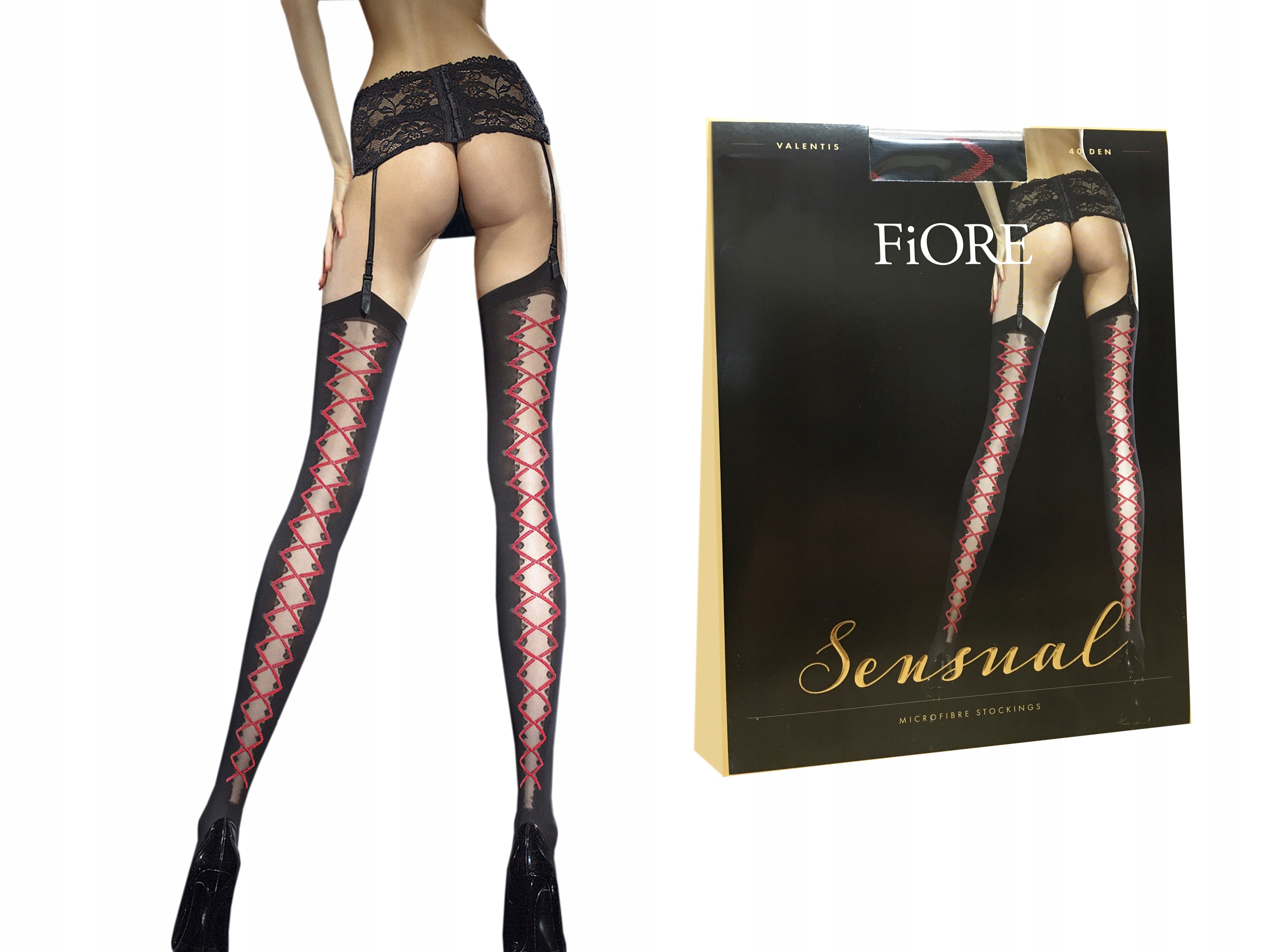 

Fiore pończochy do paska Valentis szew, czarny 4-L