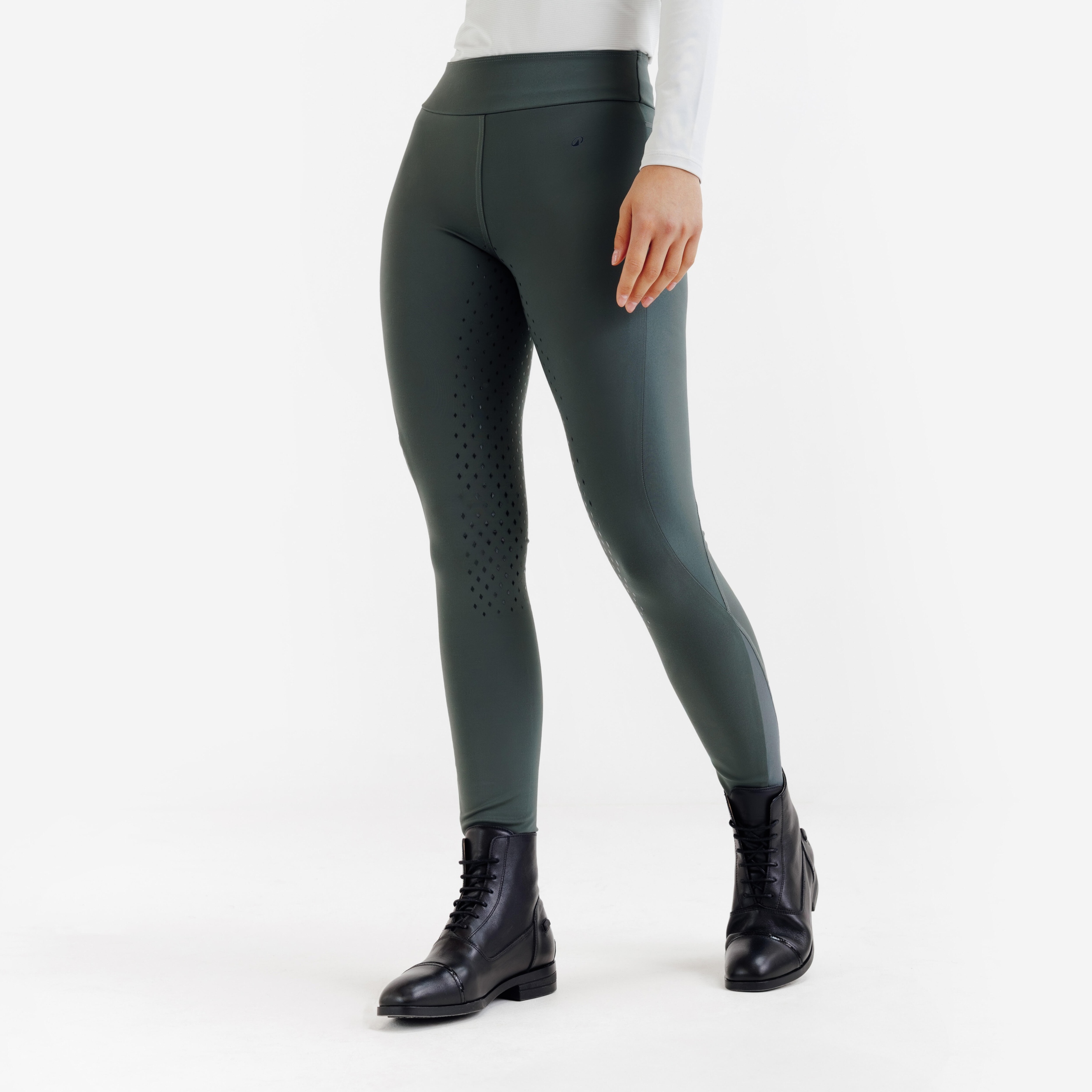 Legginsy jeździeckie damskie full grip 500 zielone