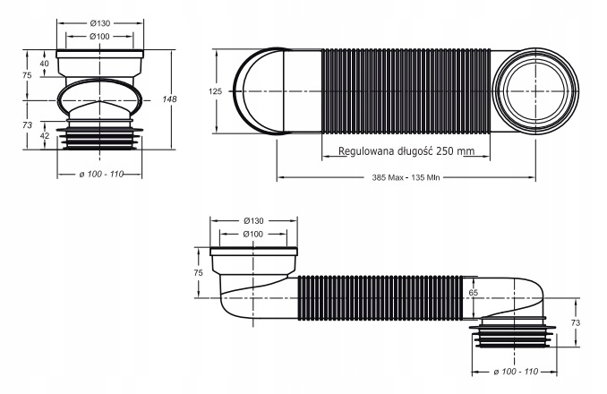 BONOMINI PRZYŁĄCZE MIMOŚRODOWE WC REGULOWANE 110 Marka inna