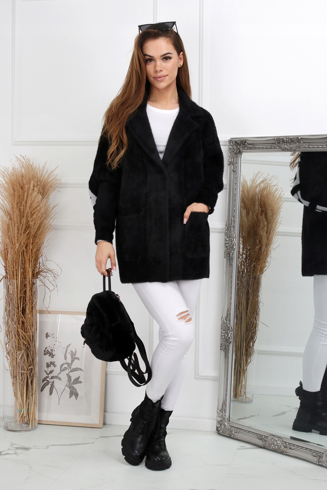 KURTKA SWETER ŻAKIET ALPAKA CZARNY 2080 Model 2080