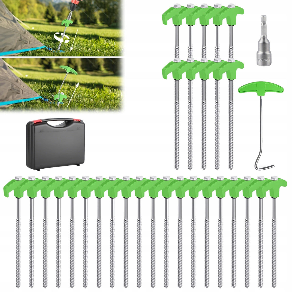 30 Śledzie do Namiotu Długie Szpilki 25cm Wkręcane Wojskowe Kotwy Metalowe